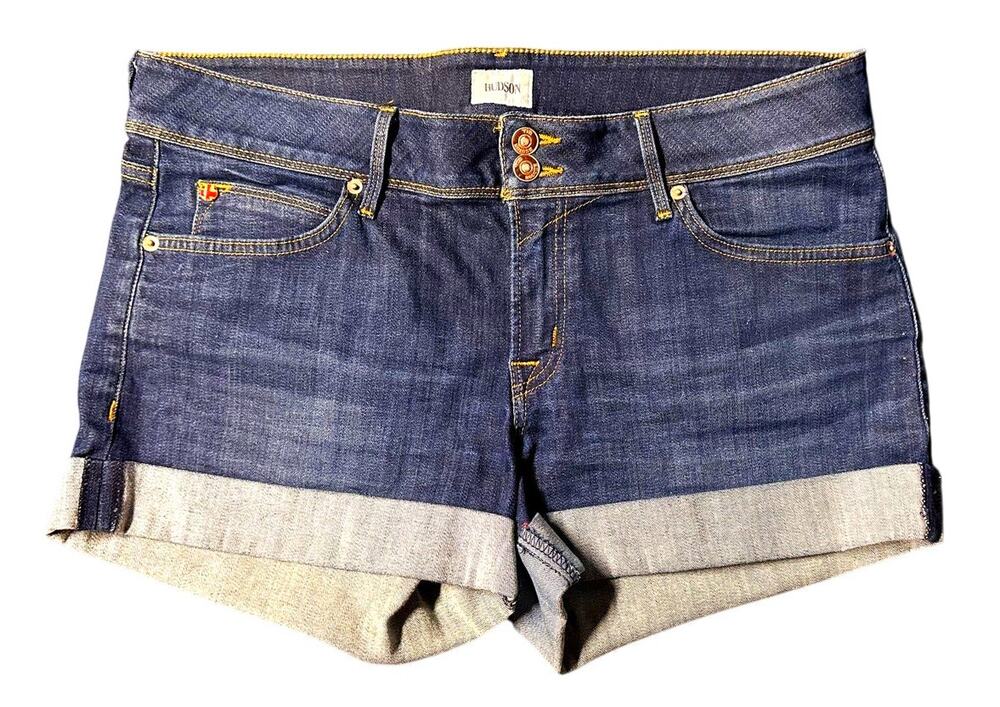 Hudson Jean Shorts Grey-Blue Denim Rolled Hem
